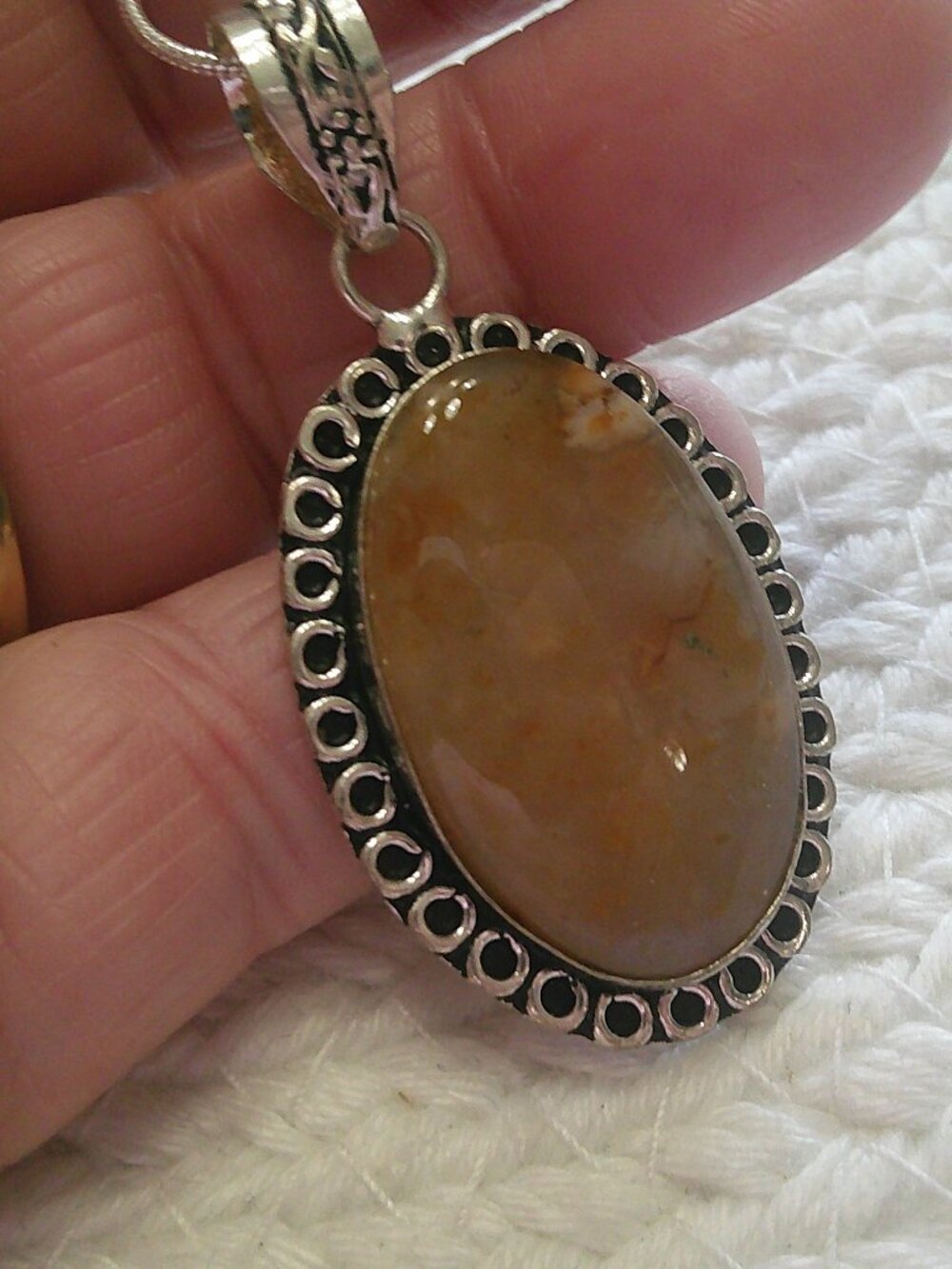 Beautiful YELLOW MOSS AGATE Handmade Sterling 925 Pendant/Chain #220F